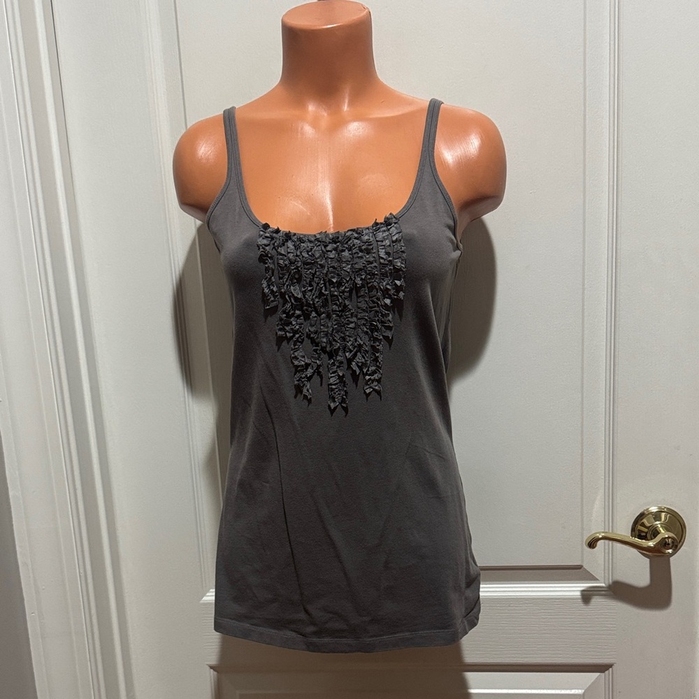 EDDIE BAUER Taupe Tank Top Silk Ribbon Trimmed Yoke M Medium $40 EUC KL
